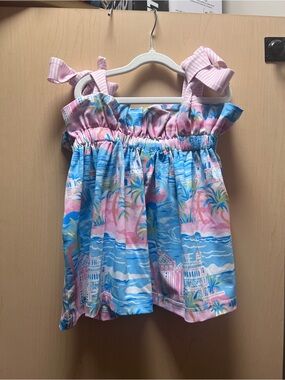 Petit Lem Pink & Blue Tropical Tie-Shoulder Tank Top